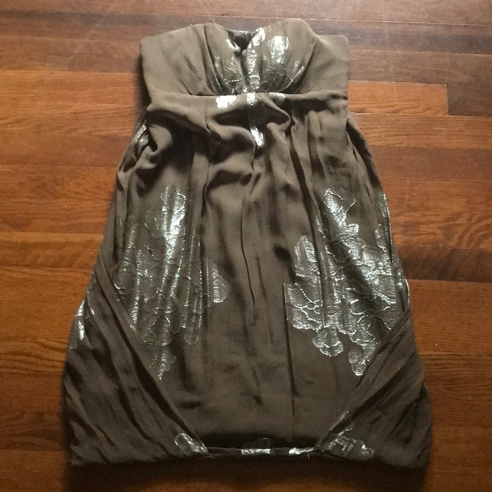 Nicole Miller strapless silk embroidered dress